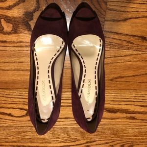 Enzo burgundy suede platform heels